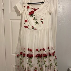 Floral Embroidered woman’s Dress - White and Red